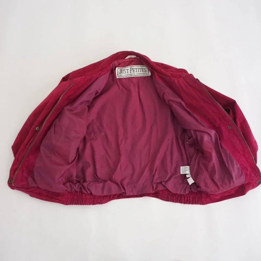 Vintage Just Petites Red Suede Leather Zip Jacket Minimalist Classic Cropped L - Picture 12 of 15